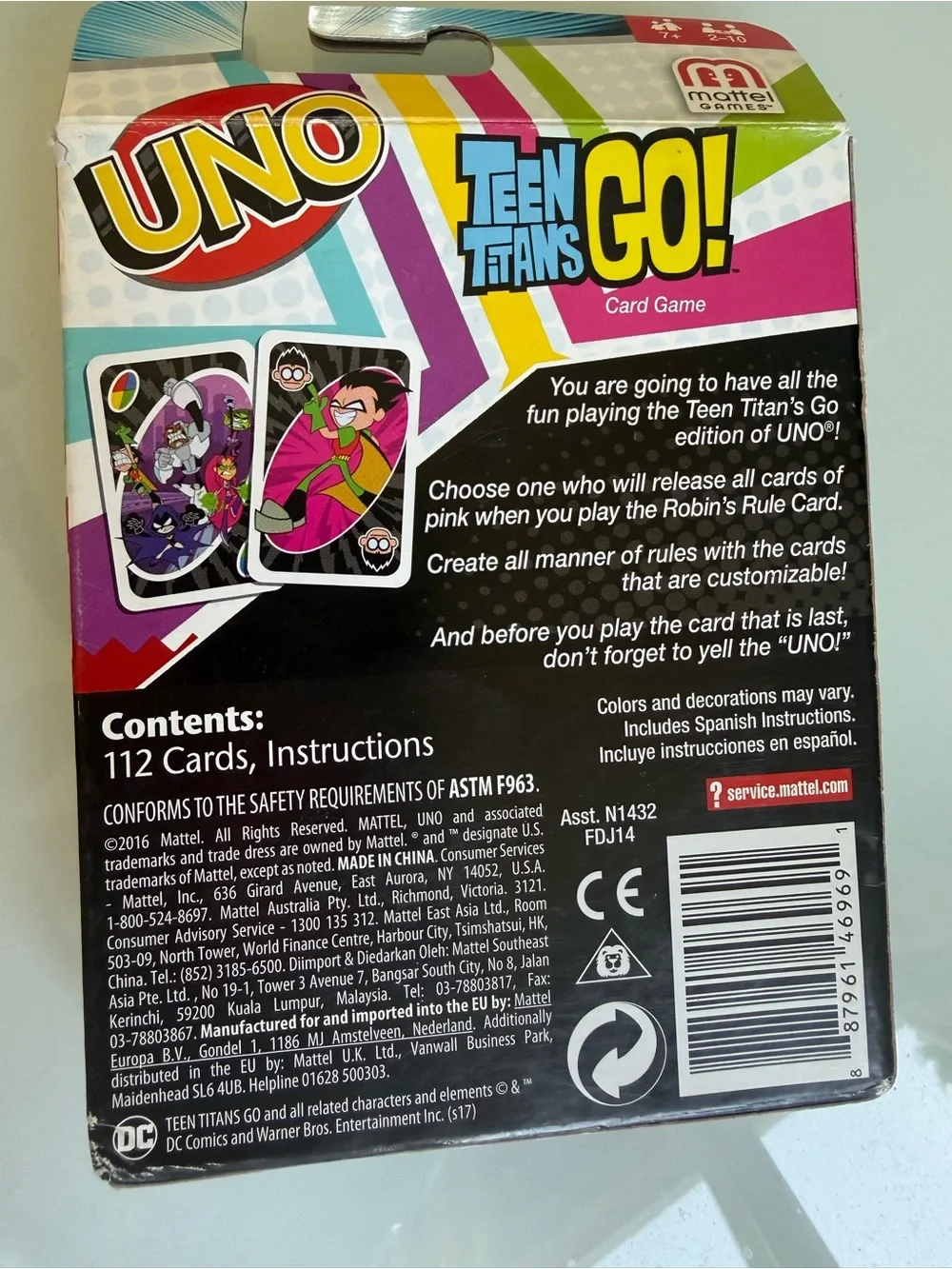 Mattel UNO Teen Titans GO! Card Game - Pink, Purple, Yellow, Blue